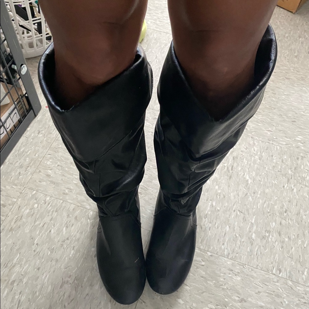 Black faux leather boots